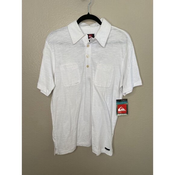 NWT Quiksilver mens white Polo medium short sleeve collared 100% cotton - Picture 2 of 8